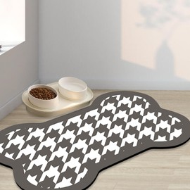 Cat Dog Bowl Mat-Absorbent Dog Mat for Food and Water, No Stains Quick Dry Dog Food Mat Non Skid Dog Bone Shape Pet Water Dispenser Mat for Messy Drinkers-12×20" Dark Gray