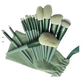 13 Pcs Makeup Brush Set with Travel Pouch – D.Sirez's Professional Synthetic Makeup Brushes for Foundation, Powder, Eyeshadow etc. – Soft Vegan Bristles, Perfect for Beginners & Gift Set (Green)