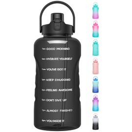 Botellas de agua de 1 galón con pajita, botella de agua de 128 onzas / 3.8 l, última intervensión de BPA, innovadora botella de gimnasio con tapa 2 en 1 con tiempos para beber motivacional, grande para deportes, fitness, gimnasio, camping, jarra de agua 