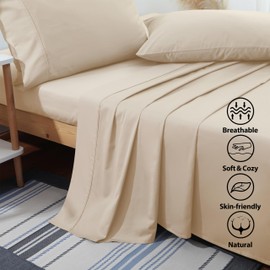 Flat Sheet Only King Size, 400 TC 100% Egyptian Cotton Flat Sheet -Beige Cotton Top Sheet- Wrinkle, Fade, Stain Resistant (Beige-King)