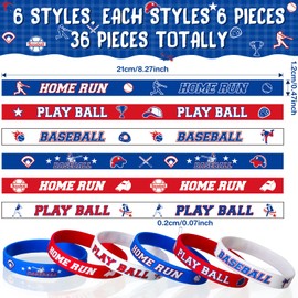 Capoda 36 Pieces Baseball Motivational Silicone Wristband, Baseball Party Decorations for Themed Party Bracelets Jewelry Sports Gifts Supplies over 6 Years