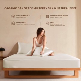 THXSILK Luxury Mulberry Silk Fitted Sheet Set 3 Pcs, King Silk Bed Sheet Set with 16" Deep Pockets, Soft & Cooling Sheets, 1 Fitted Sheet, 2 Pillowcases with Zipper Closure - White