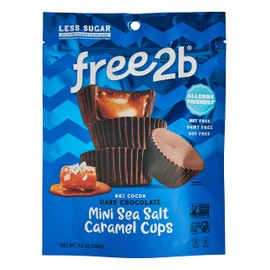 Free 2b Sea Salt Caramel Mini Cups, Safe for School and Allergy Friendly - Gluten-Free, Dairy-Free, Nut-Free, and Soy-Free - Dark Chocolate, 3.5 oz Resealable Bag (Pack of 3)