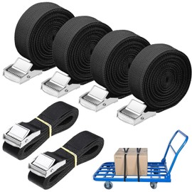 NINGYER Pack of 6 lashing straps, 1 m, 3 m, black, load capacity 250 kg, adjustable fastening strap for cars, bicycles, sack trucks, motorcycles