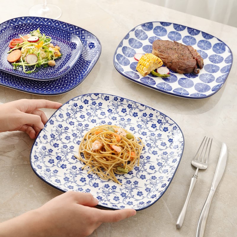 Selamica Porcelain Square Dessert Salad Pasta Plates 7.6 inches ceramic