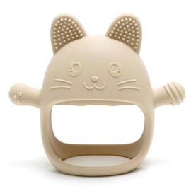 Pepicat Baby Teething Toys, No Drop Teething Toys for Babies 0-6 Months, Baby Chew Toys for Teething Relief, Hand Teethers for Babies, Great Baby Shower Gifts, Christmas Gifts, Cat, White