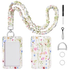 NTYNTY Floral Scrunchie Lanyard with ID Badge Holder, Soft Stretchy Teacher Lanyard with ID Badges and Keys Cards for Nurses, Office Staff and Students