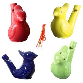 Set of 4 Ceramic Bird Whistles, ZoneYan Bird Water Pipe, Colourful, Bird Whistle Children's Set, Water Fillable, Sound of Clear Birdsong, Cute Table Decoration (D)
