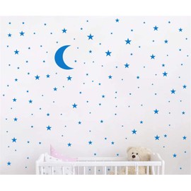 Moon and Stars Wall Decal Vinyl Sticker for Kids Boy Girls Baby Room Decoration Good Night Nursery Wall Decor Home House Bedroom Design YMX16 (Medium Blue)