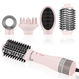 IG INGLAM 4 in 1 Blowout Hair Dryer Brush Set - Negative Ion Detachable Hair Dryer, Volumizer Styler with 2 Brush Heads, Pink