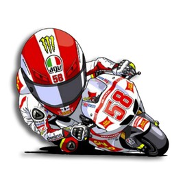 WaterShed Designs Marco Simoncelli (58) Cartoon effect funny Decal Sticker Car, Van, Laptop, Doors or Walls ideal for Camper Vans, Caravans Cars and Vans National Pride