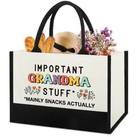 Grandma Tote Stuff Bag, Gifts for Grandma Christmas, Birthday Gift Idea for New First Time Grandma from Grandkids, Gift for Gigi Nana, Grandmother, First Time Best Grandma Shopping Grocery Bag