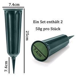 Nurila Pack of 2 Grave Vases with Floral Foam, Grave Vase with Ground Spike, 25 x 7.4 cm, Grave Vases, Weather-Resistant Grave Decoration, Vase Cemetery Graves, Yards, Garden Decorations (Green)