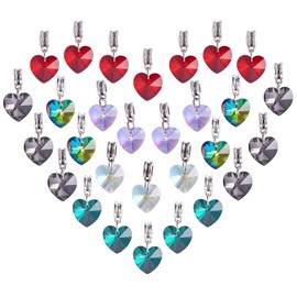 PandaHall 6 Colors Heart Glass Charms Pendants, 30 Pieces Faceted Heart Crystal Charms with Hanger Large Hole Beads for Wedding Valentine's Day Mother Necklace Bracelets Hole:5mm