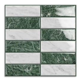10 Sheets Subway Tile Peel and Stick Backsplash,12”×12”Green Mosaic Self Adhesive Wall Tiles Stick on Back Splash for Kitchen,Bathroom,Camper