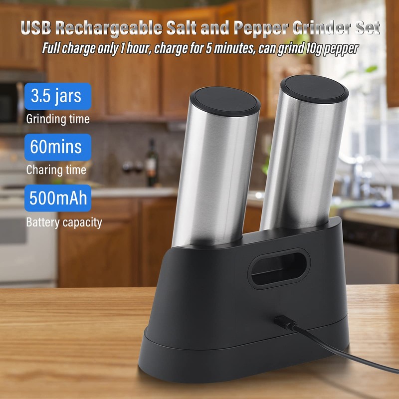 Stainless Steel Electric Salt and Pepper Grinder Set Stainless Steel