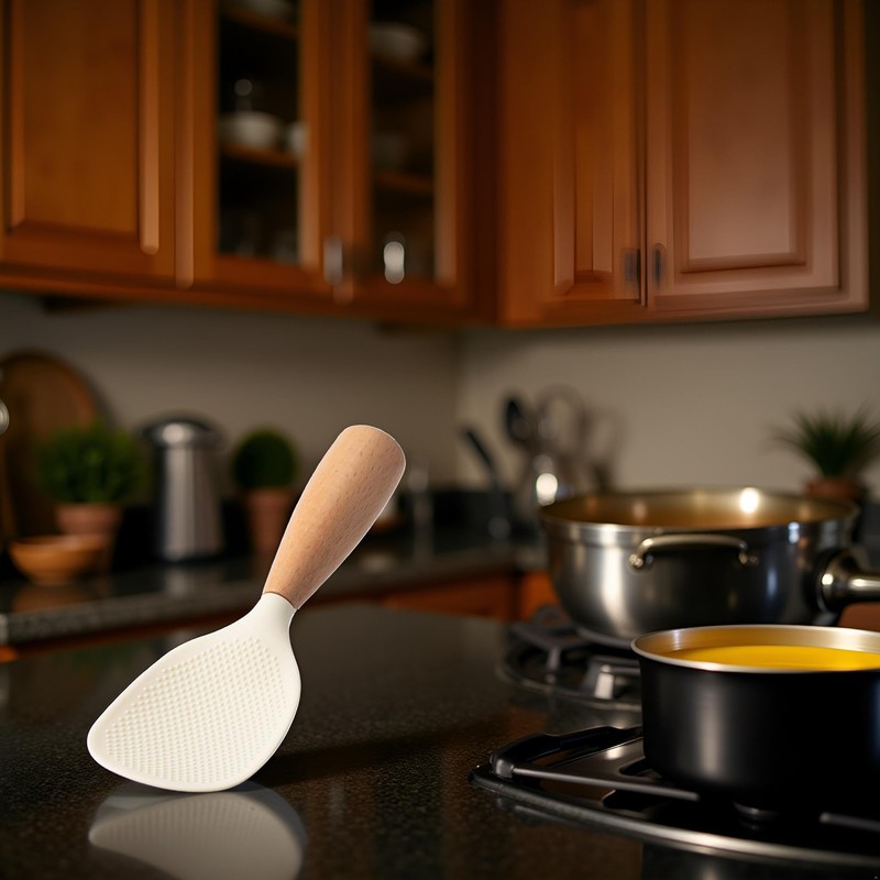 White Standing Silicone Rice Spoon Paddle, Household Rice Shovel Heat