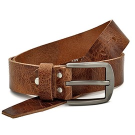 Fa.Volmer ® Men's Leather Belt Made of Buffalo Leather for Men Jeans Suit Real Leather Brown 38 mm Wide Can Be Shortened #GBr00020 - Brown Rustic