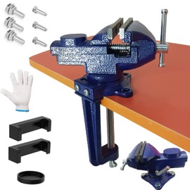2-in-1 Dual-Purpose Combined Bench Vise or Table Vise, With end-point locking device, Portable Universal Rotate 360° Work Clamp-On Vise, 2.5" Blue