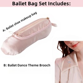 CXYANG Pink Ballet Dance Shoe makeup Bag Recital Gifts for Girls Women, Ballerina Slipper Pouch Dancer Stuff (Brooch B)