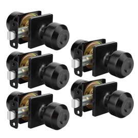 goldenwarm Closet Door Knobs, 5 Pack Matt Black Passage Door Knob, Square Black Interior Closet Doorknobs for Hall and Closet