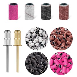 Pack of 200 Nail Cutter Attachments, Nail Cutter Bits 80/120/180/240 Grit, Cutter Attachments with 2 Pieces Nail Drill, for Grinding, Polishing, Trimming, Removing Nails and Dead Skin