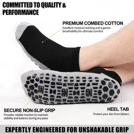 GRPSKCOS Mens Non Slip Socks 3 Pairs Anti Skid Thick Socks Sticky Grip Sock for Pilates Yoga Hospital Houses(03 Black+white+blue, 6-10)