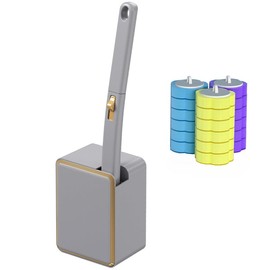 Disposable Toilet Brush Set with 18 Replacement Sponge Heads, Wall Mounted Toilet Wand Kit with Holder - Grey