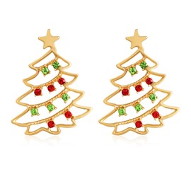 Large Gold Christmas Tree Earrings With Green And Red Gemstone Christmas Stud Earrings For Women Ladies Earrings Handmade Earrings Christmas Jewellery