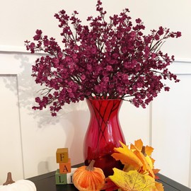 Yastouay Fake Fall Flowers Real Touch Silk Flowers, 10Pcs Fall Burgundy Artificial Flowers for Decorations, Babys Breath Artificial Flowers Bulk for Thanksgiving Fall Decor Floral Arrangement