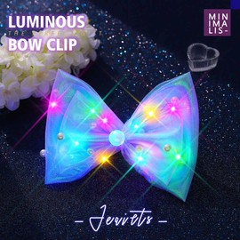 JEAIRTS Light Up Hair Bow Clip Glow LED Birthday Bow Accessories for Women (10-Light Purple)