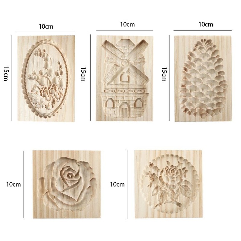 Carved Wooden Cookie Stamp Mould Rose Flower Cookie Cutter Cookie