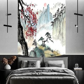 Bcsewcg Japanese Tapestry, Cherry Blossom Tapestry, Asian Anime Wall Tapestry, Nature Landscape Tapestries, Aesthetic Wall Art Tapestry for Bedroom Living Room Home Decor……