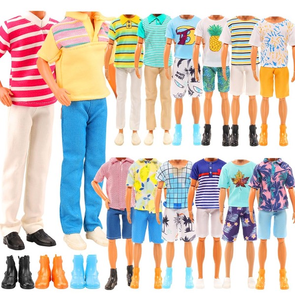 Miunana Lot 12 Items Doll Clothes for Boy Doll Include Random 4 pcs Casual Wear + 5 Pcs Dolls Pants +3 Shoes