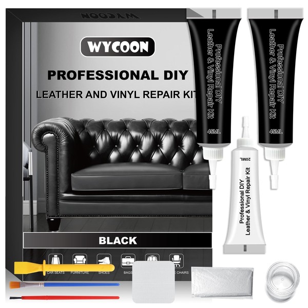 WYCOON Black Leather & Vinyl Repair Kit, Fix Fading, Tears,