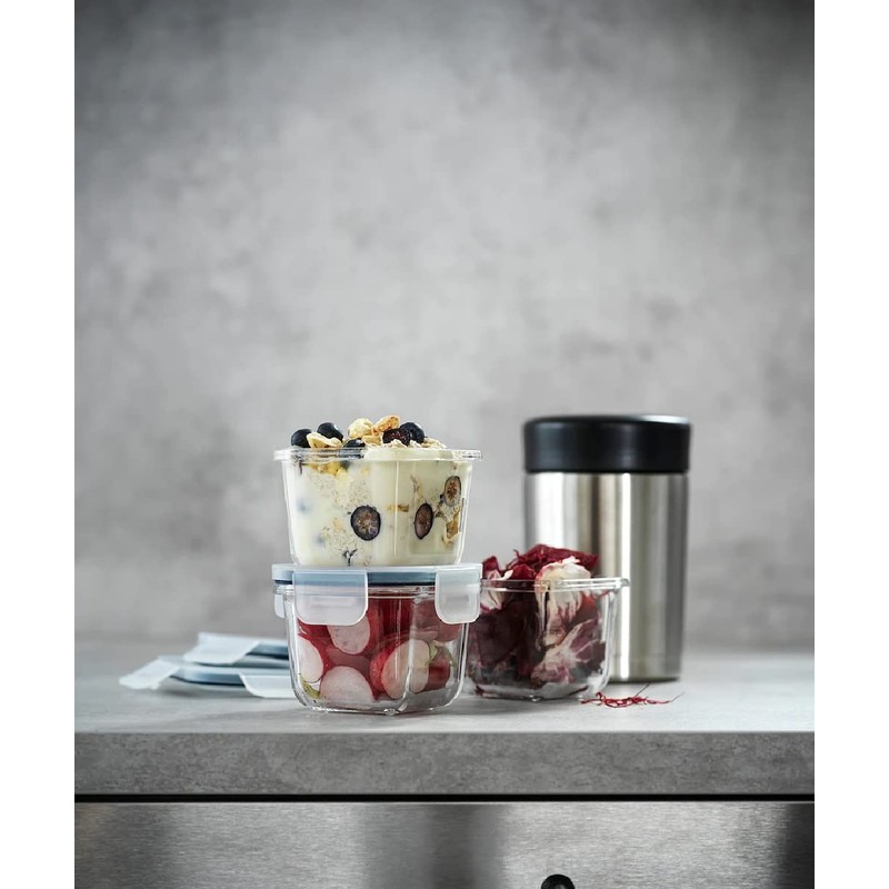 Food Container with Leak Proof Lid, Square/Glass 6 oz, 3