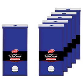 Neatiffy 54 x 108 Inch 6 Pack Rectangle Plastic Table Cloth Picnic/Camping/Party/Banquet Table Cover. Disposable/Reusable Tablecloths (Blue, 6)