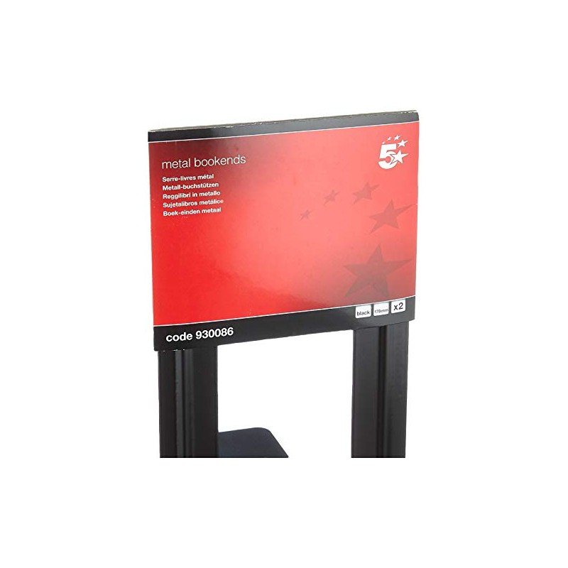 5 Star Office Book Ends Metal Heavy-duty 178mm Black (Pack