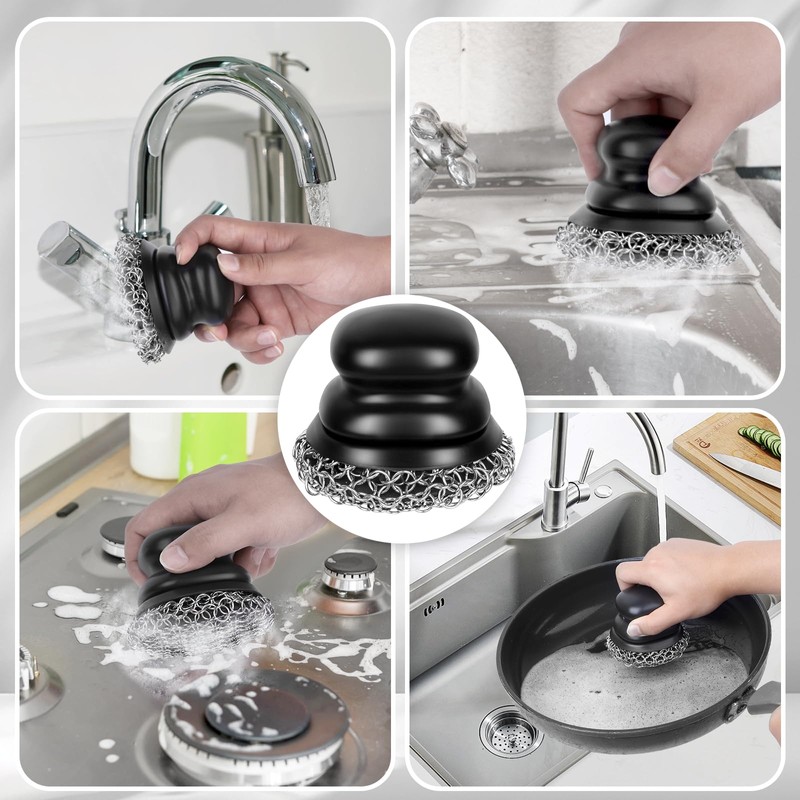 Onewly Cast Iron Scrubber and Scraper, Chain Mail Scrubber Cast