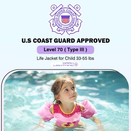 Dark Lightning USCG Coast Guard Approved Toddler Swim Vest for Age 2/3/4/5/6/7 Years Old, Kids Life Jackets with Arm Floaties 30-50 Pounds,Baby Water Wings in Sea/Pool/Puddle