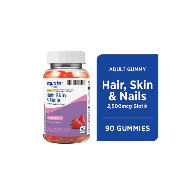 Equate Hair Skin & Nails Gomitas 90 Pzas Biotina 2500