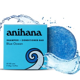 ANIHANA 2-in-1 Shampoo & Conditioner Bar Plastic-Free, Travel Friendly, Blue Ocean Scent for Regular Normal Hair, Clean, Purifying, Natural, Healthy Look and Shine, Paraben-Free, 2.29 oz