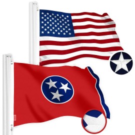 UD_G128 Combo Pack: American USA Flag 2x3 Ft & Tennessee Flag 2x3 Ft, Both Embroidered SPUN Polyester, Indoor/Outdoor, Brass Gro
