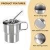 sourcing map 304 Stainless Steel Cup with Handle & Straw