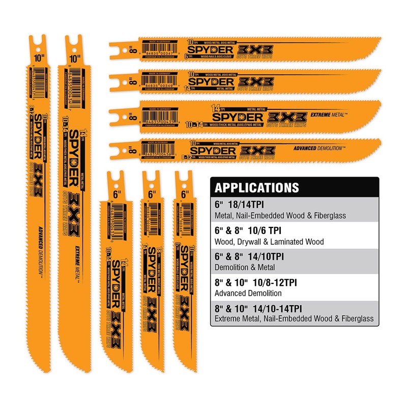 Spyder 200199 3x3 6x10 TPI Reciprocating Saw Blade, 6-Inch, 10-Pack