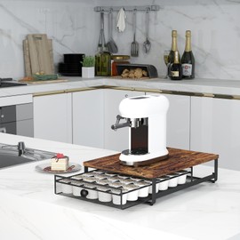 Ferrivista Coffee Pod Storage Drawer,with Sliding Baskets,Coffee Pod Holders for K Cups,35 Capacity Coffee Capsules Storage Organizer,Under Coffee Pot Storage Drawer,for Home Office, Kitchen (BROWN)