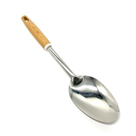 TIJAR® Cooking Spoon and Server, Stainless Steel with Heat Proof Nylon Wood Effect Handle, Long 32cm Kitchen Tool, Storage Hole (Cooking Spoon)