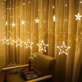 Garlocht Star Curtain Lights, 138LED Fairy Lights with 8 Modes USB Plug in Powered, String Lights for Indoor,Outdoor,Windows,Bedroom,Party,Christmas Decorations (Warm White)