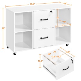 Topeakmart File Cabinet Mobile File Cabinet with 2 Drawers and 4 Open Storage Shelves Large Lateral Filing Cabinet Printer Stand for Home and Office，White