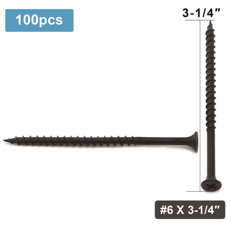 #6 x 3-1/4" Wood Screw 100PCS Black Phosphate Coated Stainless